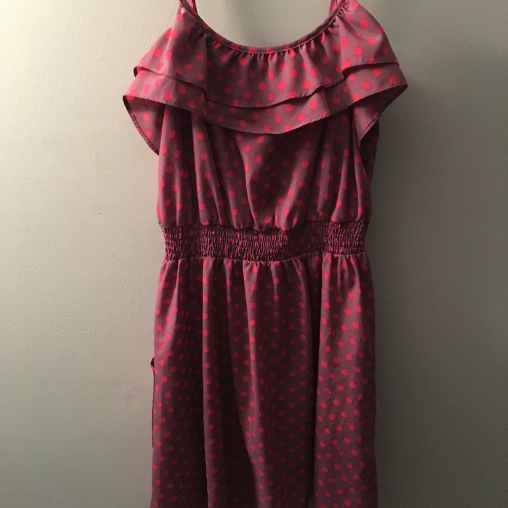 Polka Dot Ruffle Tank Dress with Pockets Large